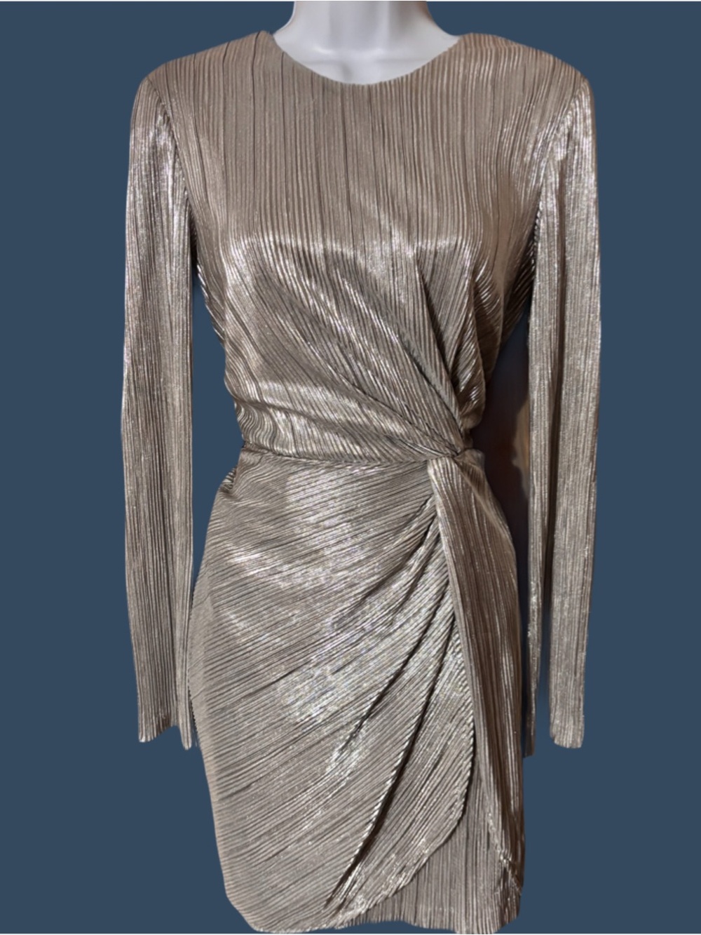 Gianni Bini Metallic silver Asymmetrical Long-Sleeve cocktail party Dress